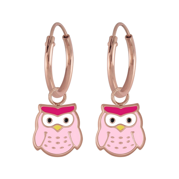 Wholesale Sterling Silver Owl Charm Ear Hoops - JD5964