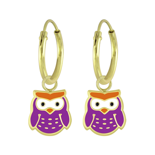 Wholesale Sterling Silver Owl Charm Ear Hoops - JD5959