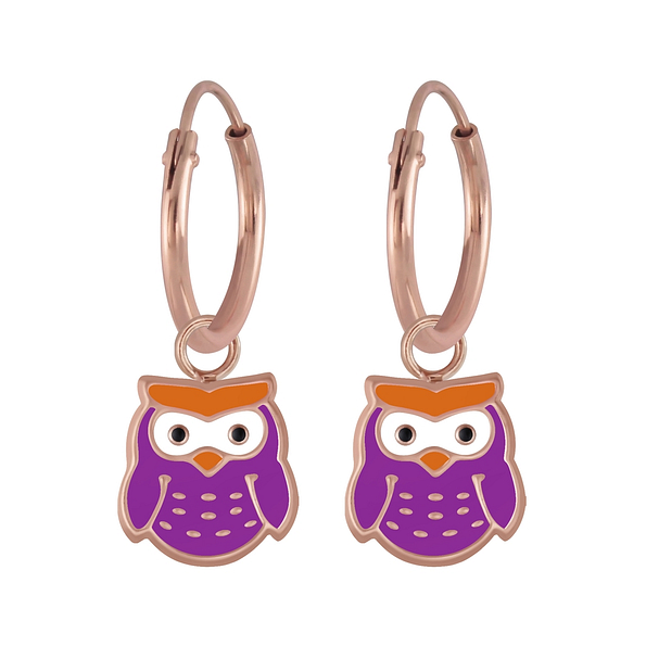 Wholesale Sterling Silver Owl Charm Ear Hoops - JD5958