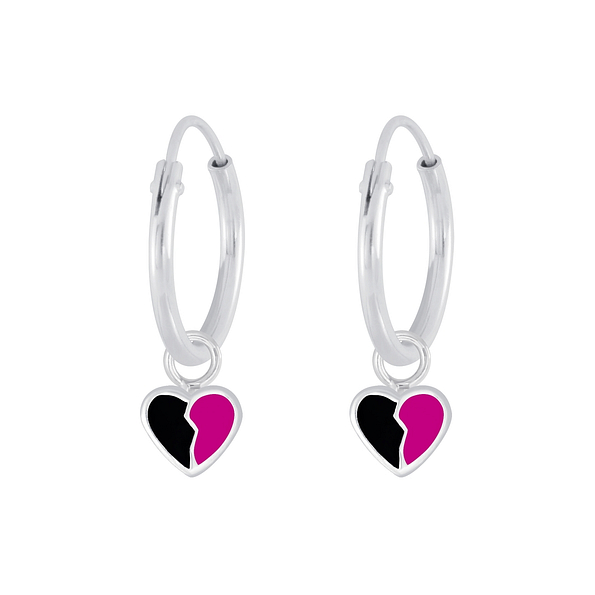 Wholesale Sterling Silver Heart Charm Ear Hoops - JD4381