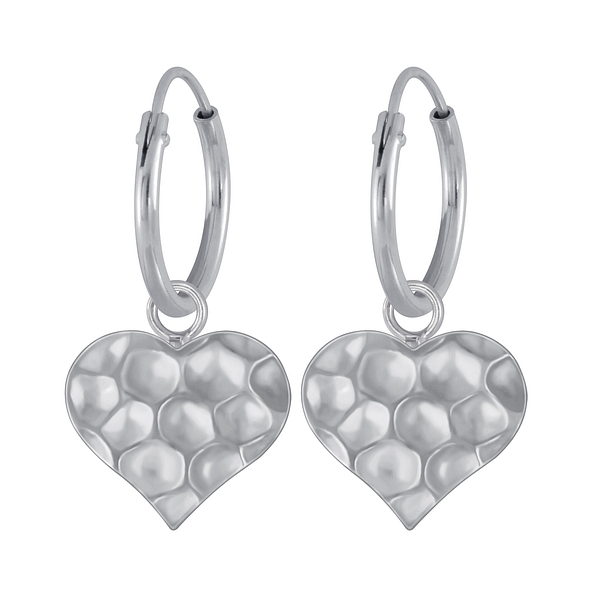 Wholesale Sterling Silver Heart Charm Ear Hoops - JD4407