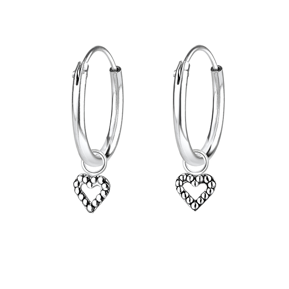 Wholesale Sterling Silver Heart Charm Ear Hoops - JD4347