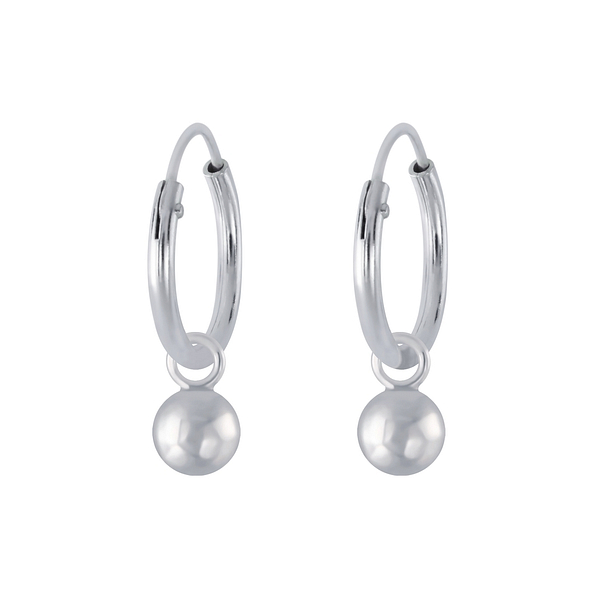 Wholesale 4mm Sterling Silver Ball Charm Ear Hoops - JD2614