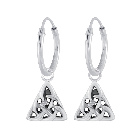 Wholesale Sterling Silver Celtic Triangle Charm Ear Hoops - JD4455