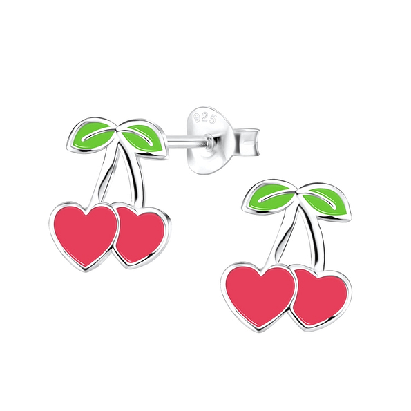 Wholesale Sterling Silver Cherry Heart Ear Studs - JD11206