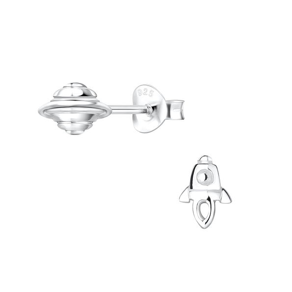 Wholesale Sterling Silver Rocket and Saturn Ear Studs - JD10868
