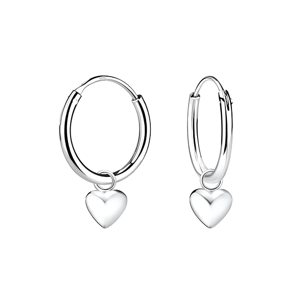 Wholesale Sterling Silver Heart Charm Ear Hoops - JD11313