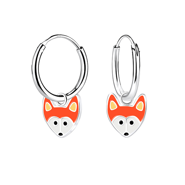 Wholesale Sterling Silver Fox Charm Ear Hoops - JD12838