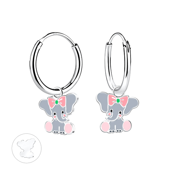 Wholesale Sterling Silver Elephant Charm Ear Hoops - JD12817