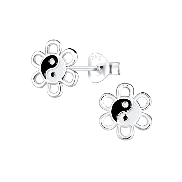 Wholesale Sterling Silver Yin Yang Flower Ear Studs - JD12523