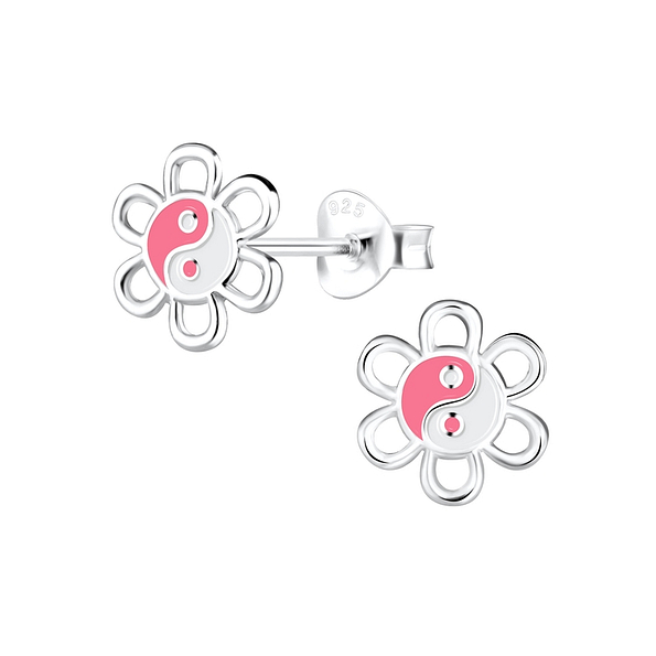 Wholesale Sterling Silver Yin Yang Flower Ear Studs - JD12478