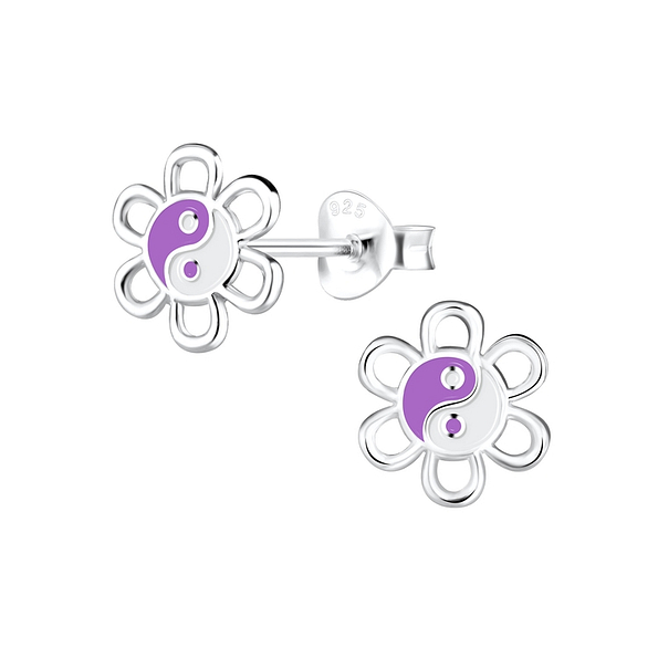 Wholesale Sterling Silver Yin Yang Flower Ear Studs - JD12479