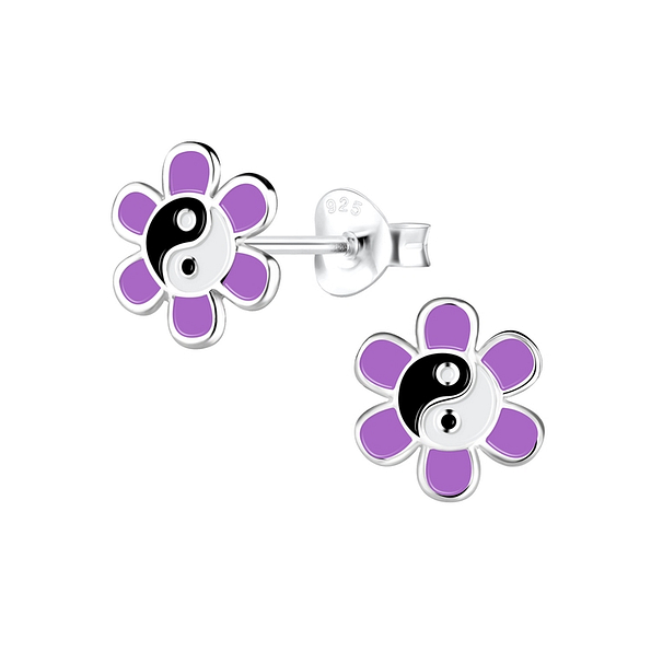 Wholesale Sterling Silver Yin Yang Flower Ear Studs - JD12524