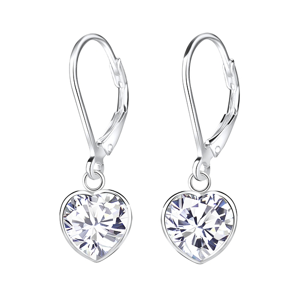 Wholesale 8mm Heart Cubic Zirconia Sterling Silver Lever Back Earrings - JD12077