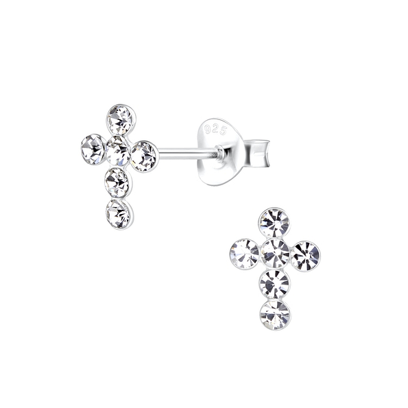 Wholesale Sterling Silver Cross Crystal Ear Studs - JD13950