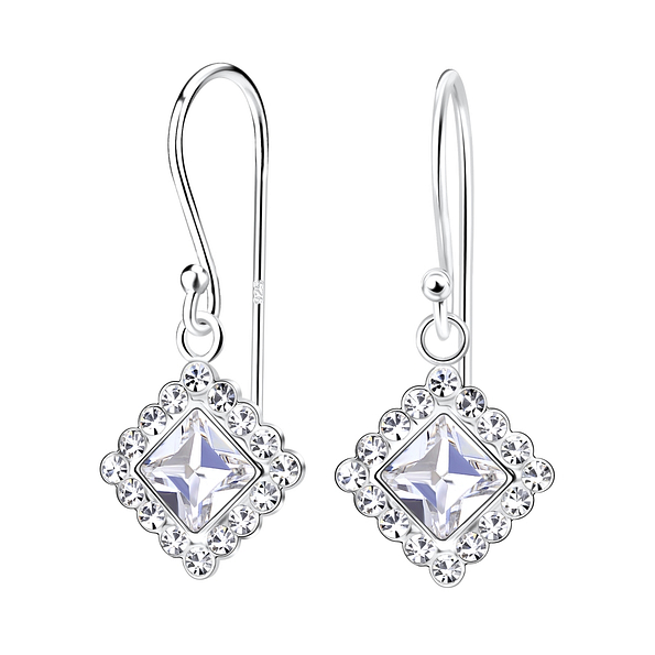 Wholesale Sterling Silver Square Crystal Earrings - JD14253