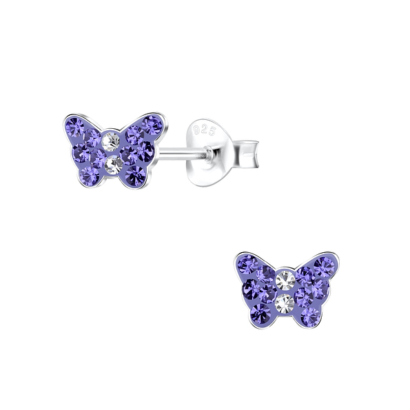 Wholesale Sterling Silver Butterfly Crystal Ear Studs - JD15280
