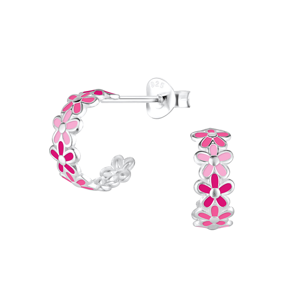 Wholesale Sterling Silver Flower Half Hoop Ear Studs - JD12375