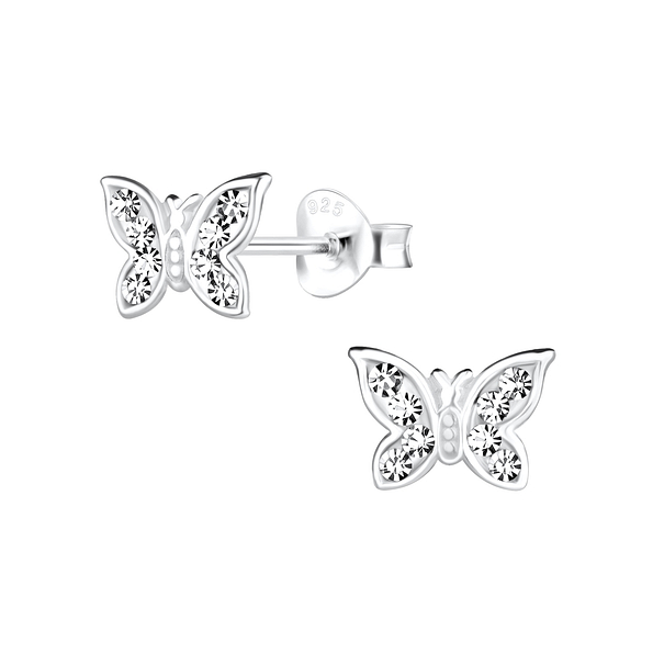 Wholesale Sterling Silver Butterfly Crystal Ear Studs - JD15705