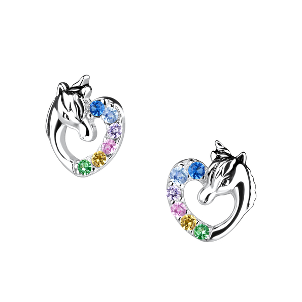 Wholesale Sterling Silver Heart Unicorn Ear Studs - JD13636