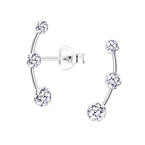 Wholesale Sterling Silver Cubic Zirconia Line Ear Studs - JD16326