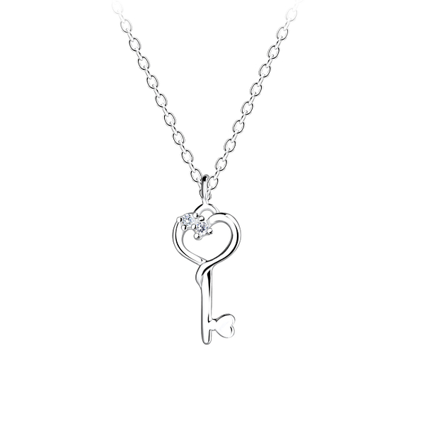 Wholesale Sterling Silver Heart Key Necklace - JD16382