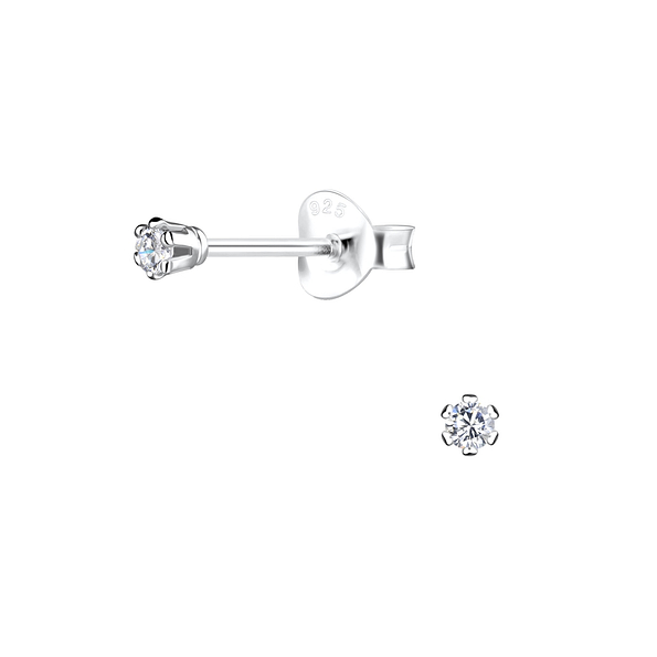 Wholesale 2mm Round Cubic Zirconia Sterling Silver Ear Studs - JD16474