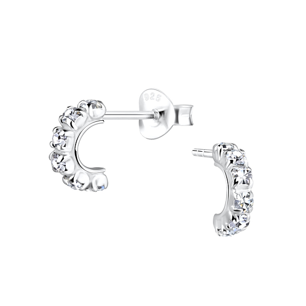 Wholesale Sterling Silver Half Hoop Crystal Ear Studs - JD16482