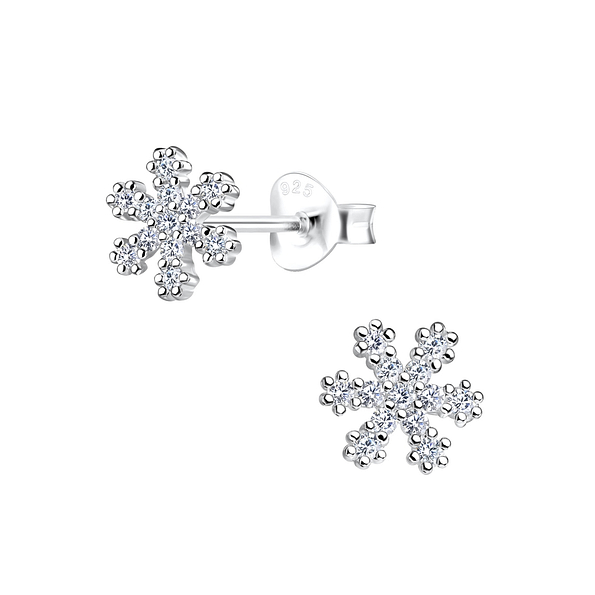 Wholesale Sterling Silver Snowflake Cubic Zirconia Ear Studs - JD16537