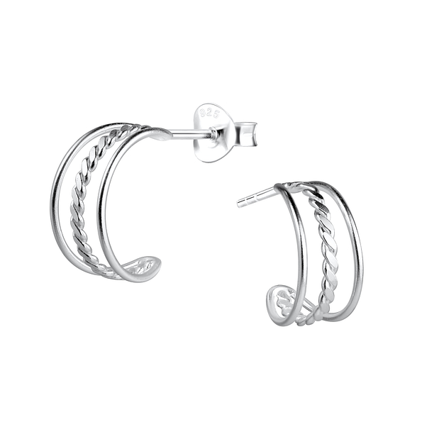 Wholesale Sterling Silver Twisted Half Hoop Ear Studs - JD9255