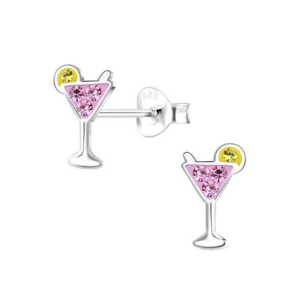 Wholesale Sterling Silver Cocktail Glass Ear Studs - JD17114