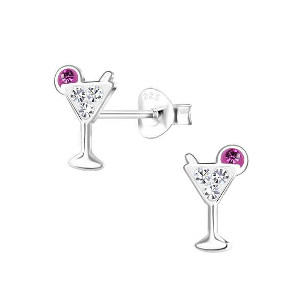 Wholesale Sterling Silver Cocktail Glass Ear Studs - JD17115