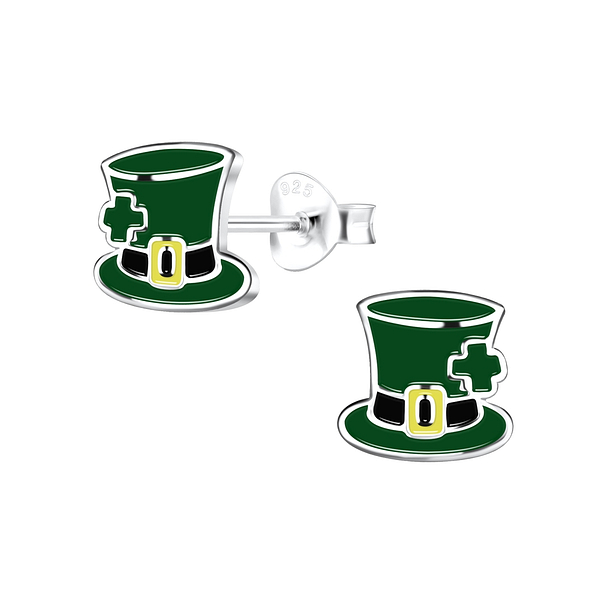 Wholesale Sterling Silver Green Hat Ear Studs - JD17083