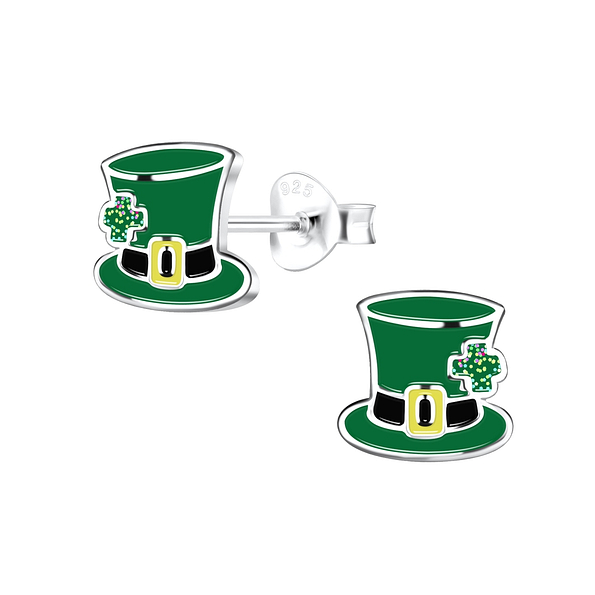 Wholesale Sterling Silver Green Hat Ear Studs - JD17085