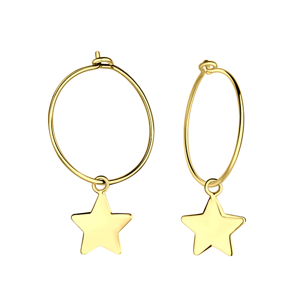 Wholesale Sterling Silver Star Charm Ear Hoops - JD17295