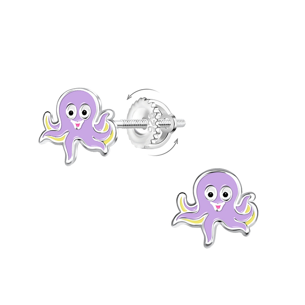 Wholesale Sterling Silver Octopus Screw Back Ear Studs - JD17448