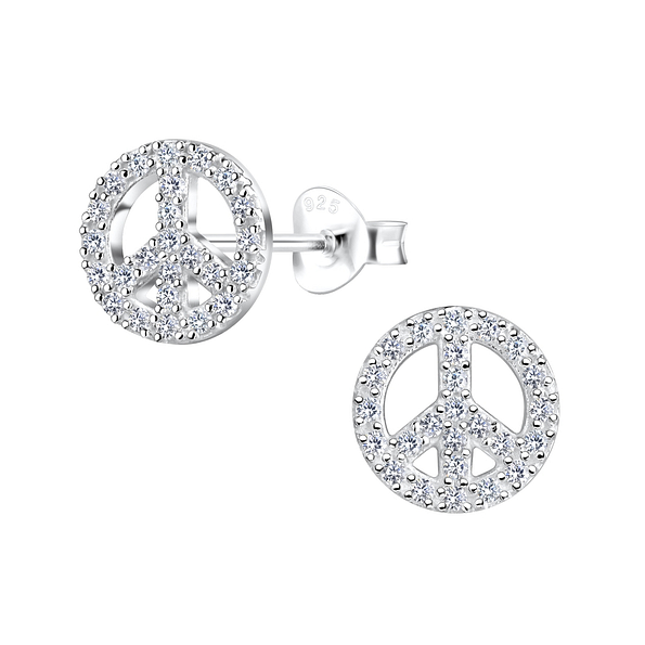 Wholesale Sterling Silver Peace Sign Ear Studs - JD17338