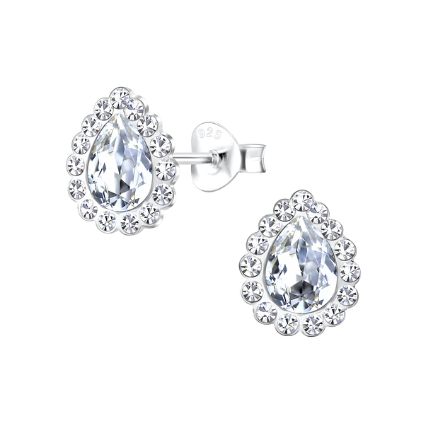 Wholesale Sterling Silver Tear Drop Crystal Ear Studs - JD16929