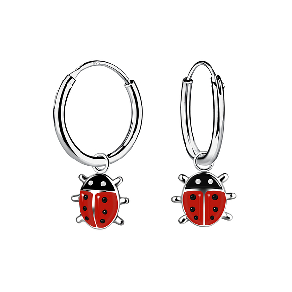 Wholesale Sterling Silver Ladybug Charm Ear Hoops - JD17818
