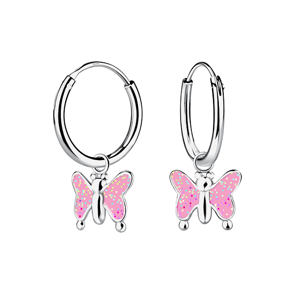 Wholesale Sterling Silver Butterfly Charm Ear Hoops - JD17819