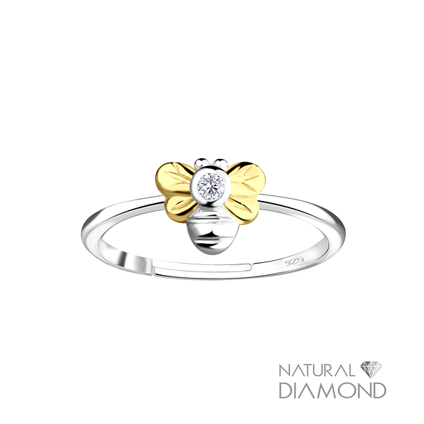 Wholesale Sterling Silver Bee Adjustable Ring With Natural Diamond - JD17072