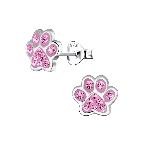 Wholesale Sterling Silver Paw Print Ear Studs - JD18369