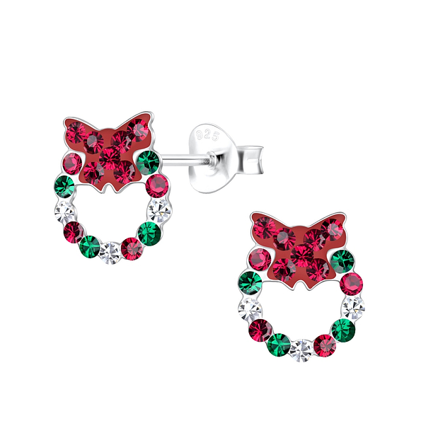 Wholesale Sterling Silver Christmas Wreath Ear Studs - JD18017