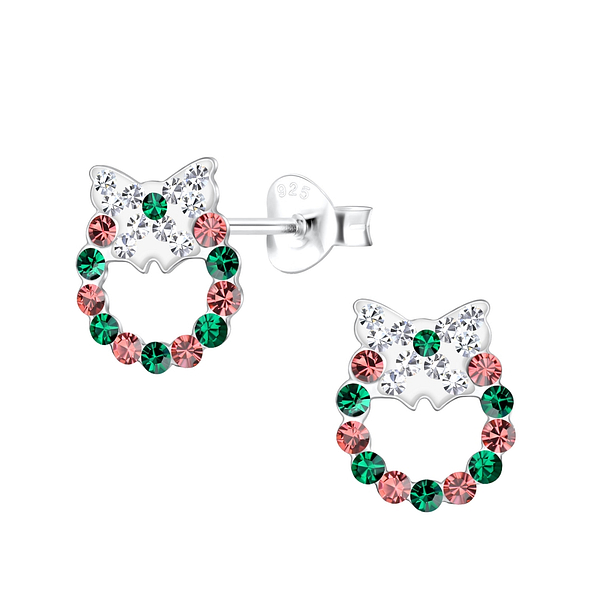 Wholesale Sterling Silver Christmas Wreath Ear Studs - JD18018