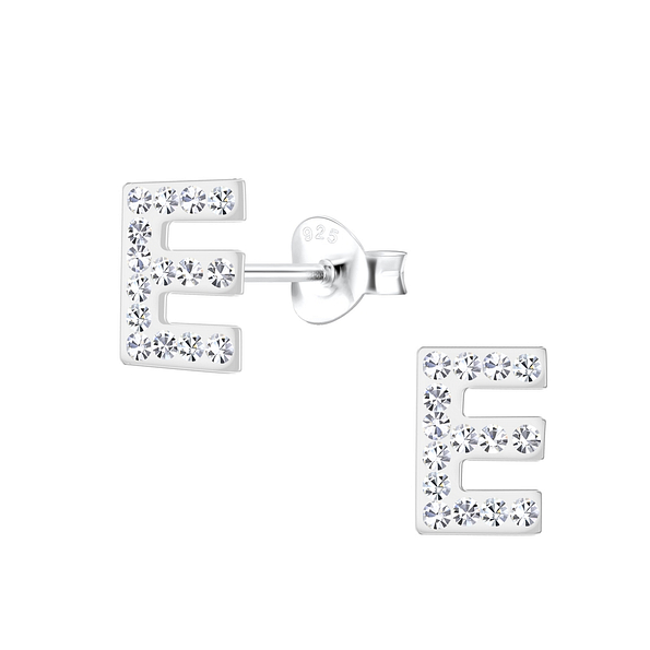 Wholesale Sterling Silver Letter E Ear Studs - JD18705