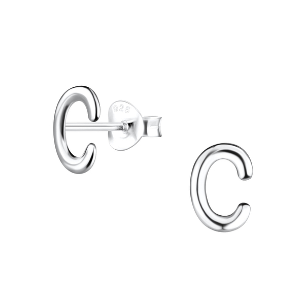 Wholesale Sterling Silver Letter C Ear Studs - JD18594