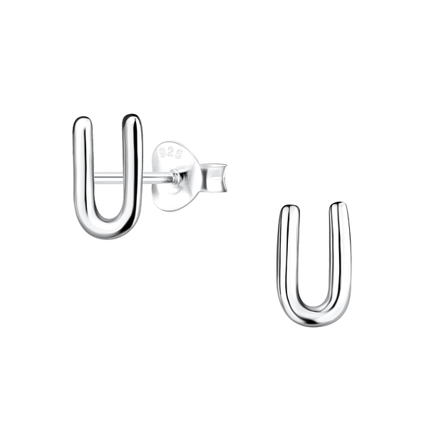 Wholesale Sterling Silver Letter U Ear Studs - JD18612