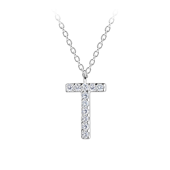 Wholesale Sterling Silver Letter T Necklace - JD18885