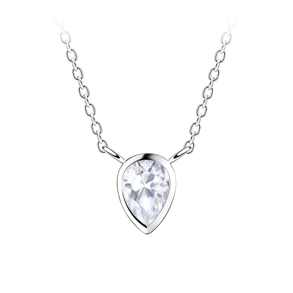 Wholesale 4x6mm Pear Cubic Zirconia Sterling Silver Necklace - JD18787