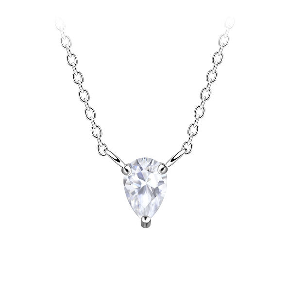 Wholesale 4x6mm Pear Cubic Zirconia Sterling Silver Necklace - JD18784